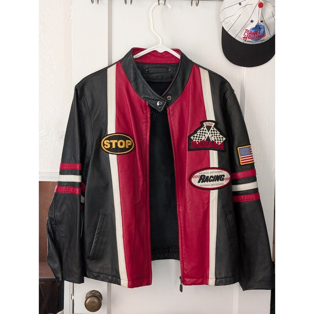 Unlined Leather Racing Jacket -- Size S
